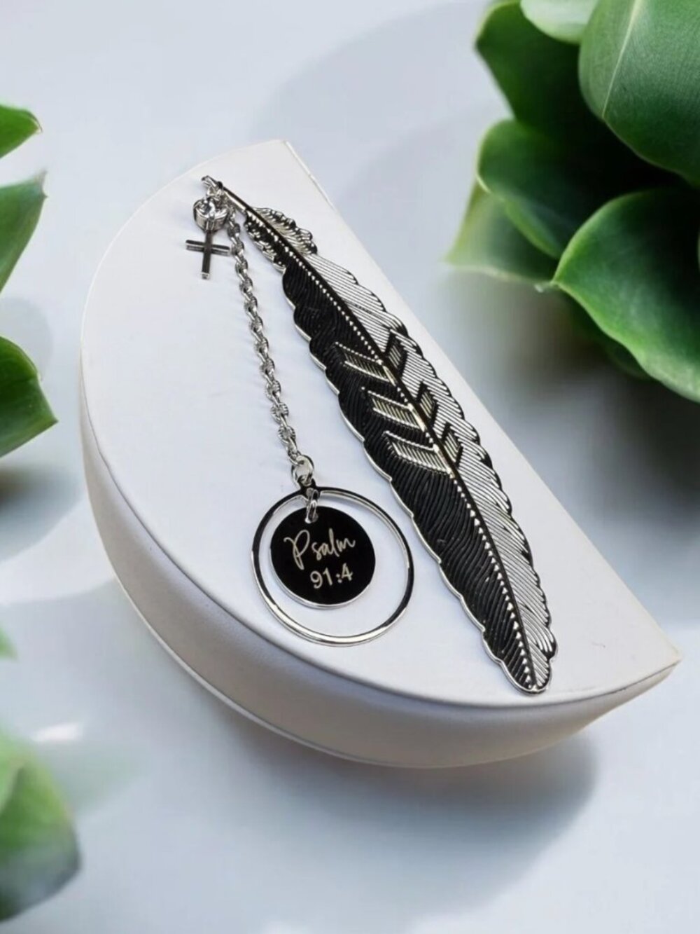 Psalm 91 Feather Bookmark with Crystal & Charms